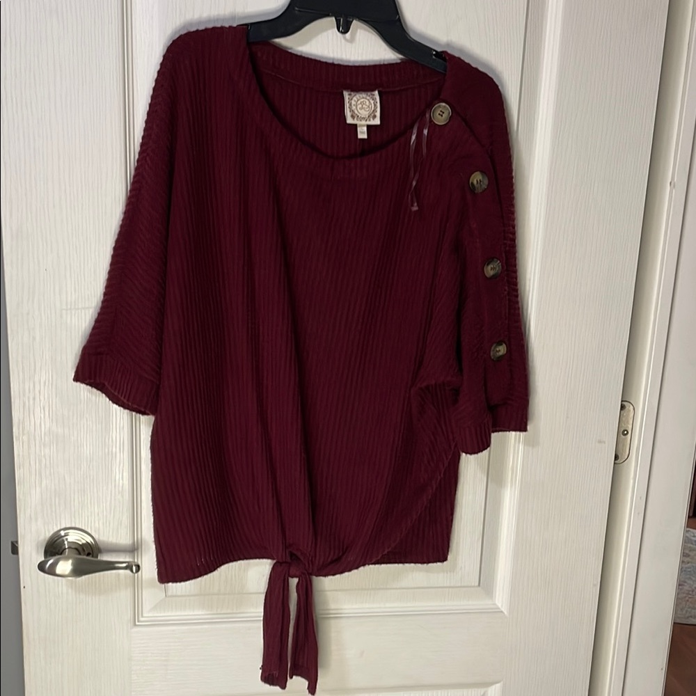 Women's Burgundy Button-Detail Top